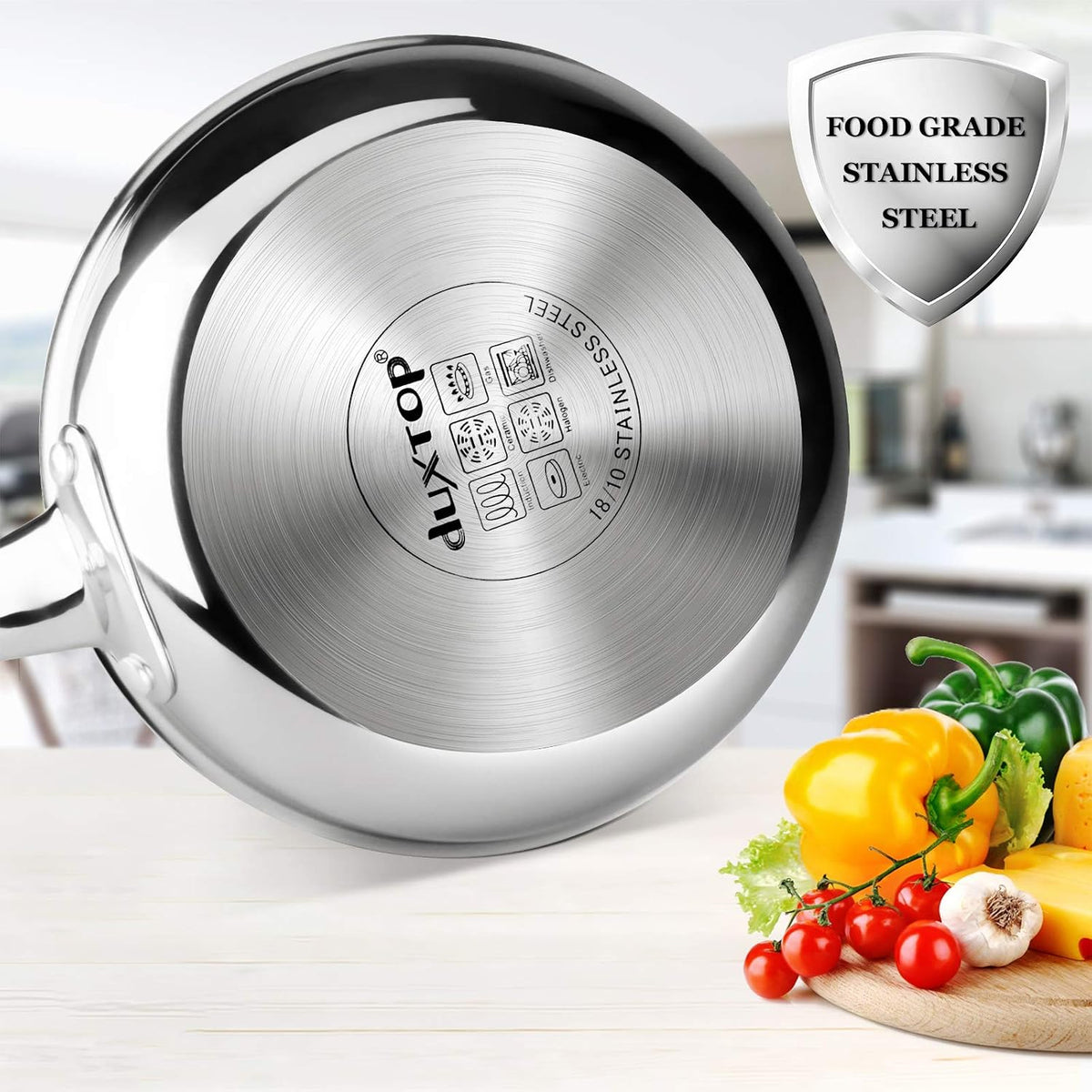 duxtop Tri-Ply Stainless Steel Stir Frying Pan, 8 Inch Induction Skillet