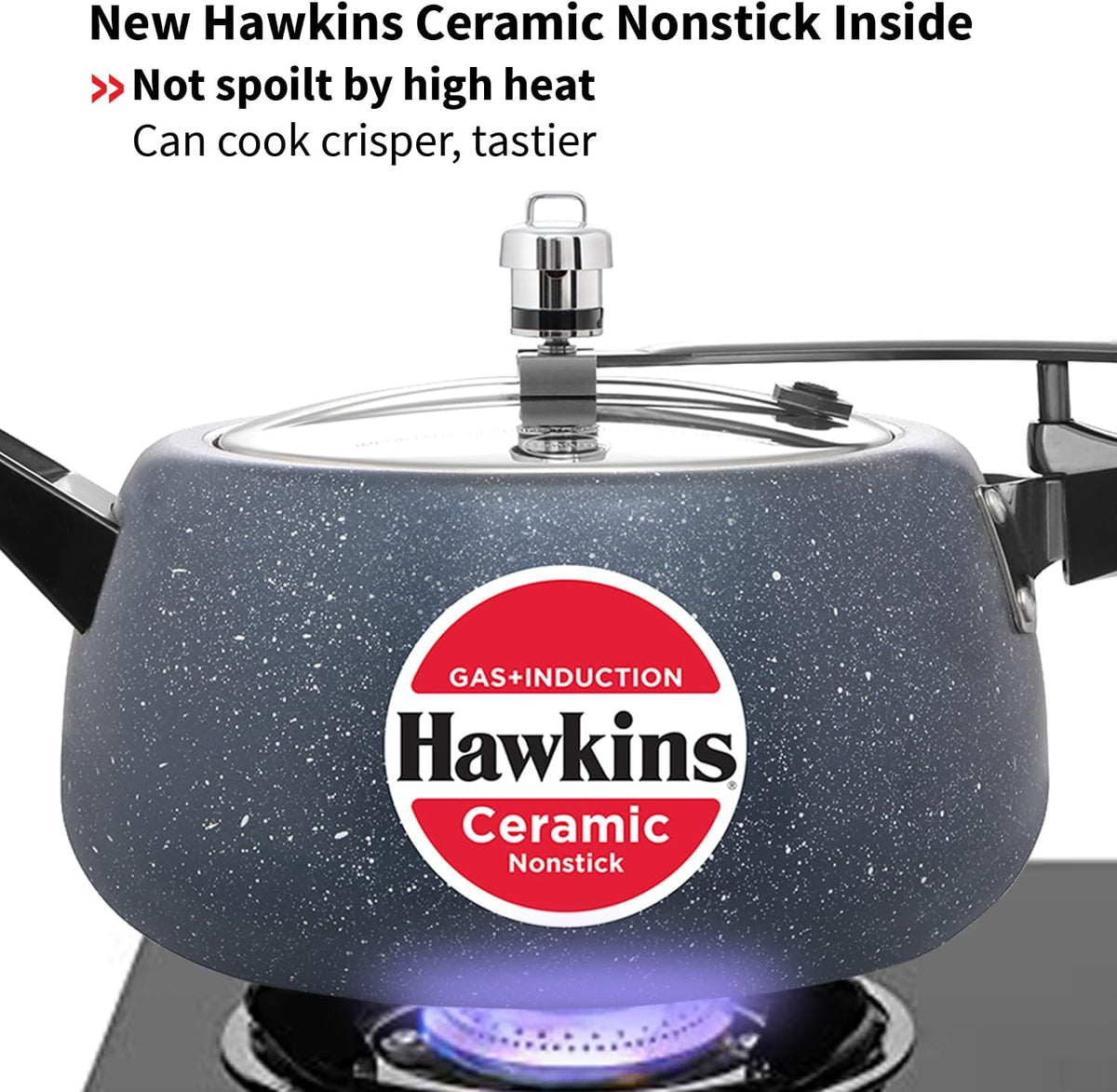 Hawkins 5 Litre Ceramic Nonstick Pressure Cooker, Induction Inner Lid, Granite Contura Shaped, Blue