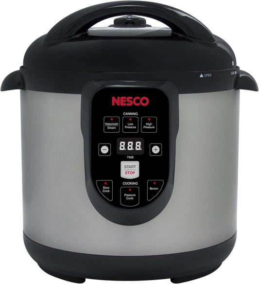 NESCO NPC‑9 Smart Electric Pressure Canner and Cooker for Home Food Preservation, 9.5‑Quart Stainless Steel with Digital Controls