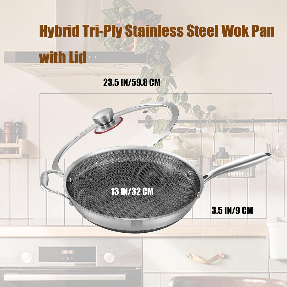 LOLYKITCH Hybird Nonstick Wok Pan with Lid | 13-Inch | Detachable Handle