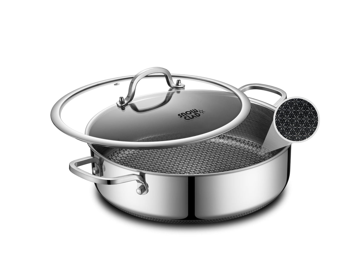 SNOWCLAD Frying Pans Nonstick with Lid,Hybrid Non Stick 5 Quart Saute pan,PFOA Free Cookware,Stainless Steel skillet,12 inch Deep Saute Pan,Dishwasher&Oven Safe,Works on All Cooktops