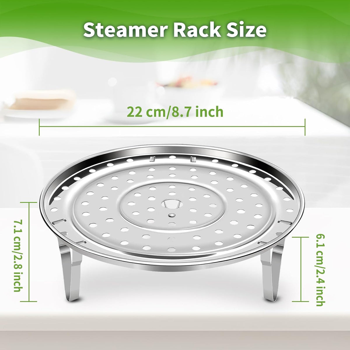 Steamer Rack for Cooking,Stainless Steel Steaming Rack,Steam Tray with Removable Legs for Instant Pressure Cooker Multi-functional Steamer Basket(Silver - 22cm)