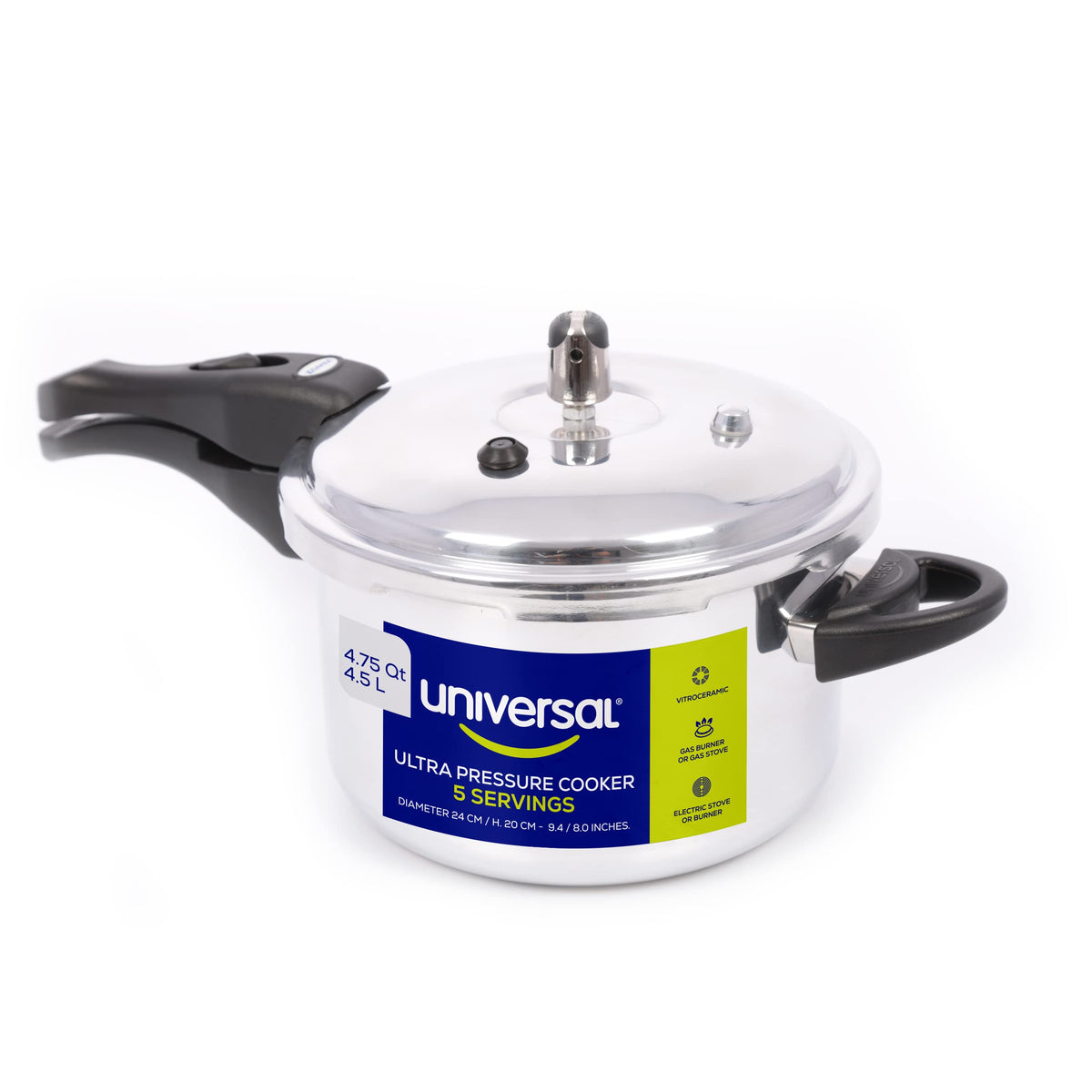Universal Ultra 4.75 Quart Pressure Cooker, Anti-Rust Aluminum Stovetop Pressure Cooker with 5-Layer Safety System, Dishwasher Safe, 5-Serving Capacity