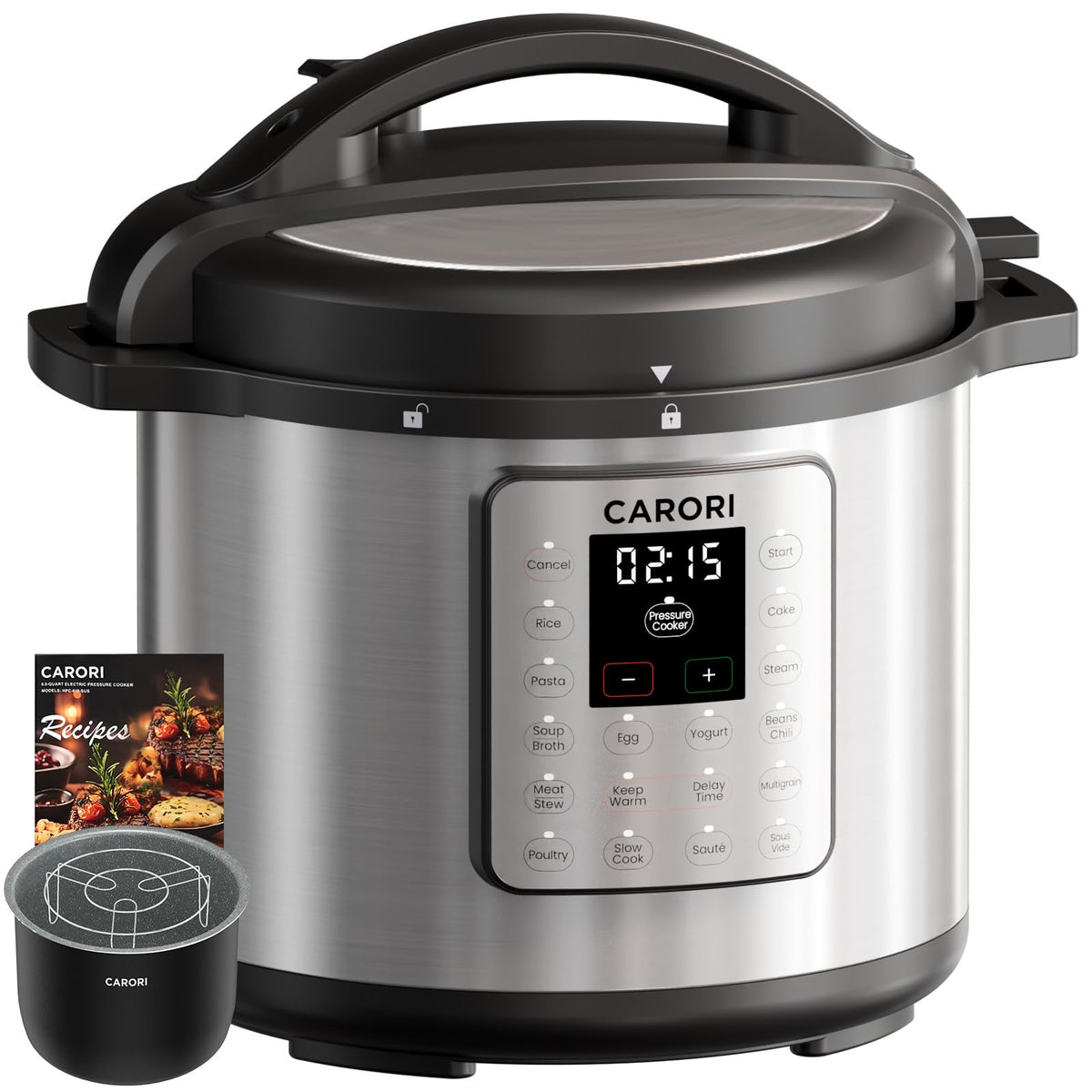 12-in-1 Electric Pressure Cooker 8 Quart, 1200W olla de presion Multi-Cooker with Stainless Steel Pot, Slow Rice Cooker, Saute, Steamer, Yogurt & Food Warmer, Delay Timer, Black