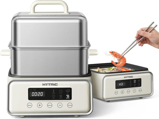 12QT Electric Food Steamer for Cooking, 2-Tier Steam Tray & Hot Pot