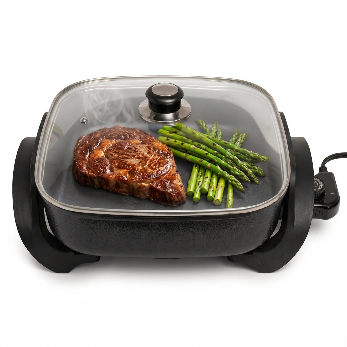 Moss & Stone Round Electric Skillet with Lid, 12-Inch Nonstick Frying Pan