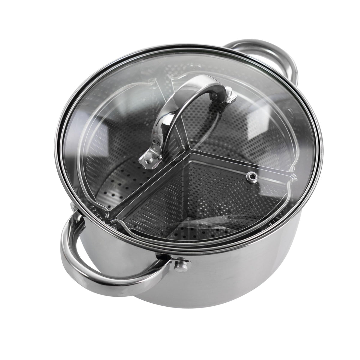 Oster Dutch Oven with Steamer Basket 3-Quart - Sangerfield Stainless Steel, Stovetop Steamer for Vegetables, Rice & Tamales, Dishwasher Safe