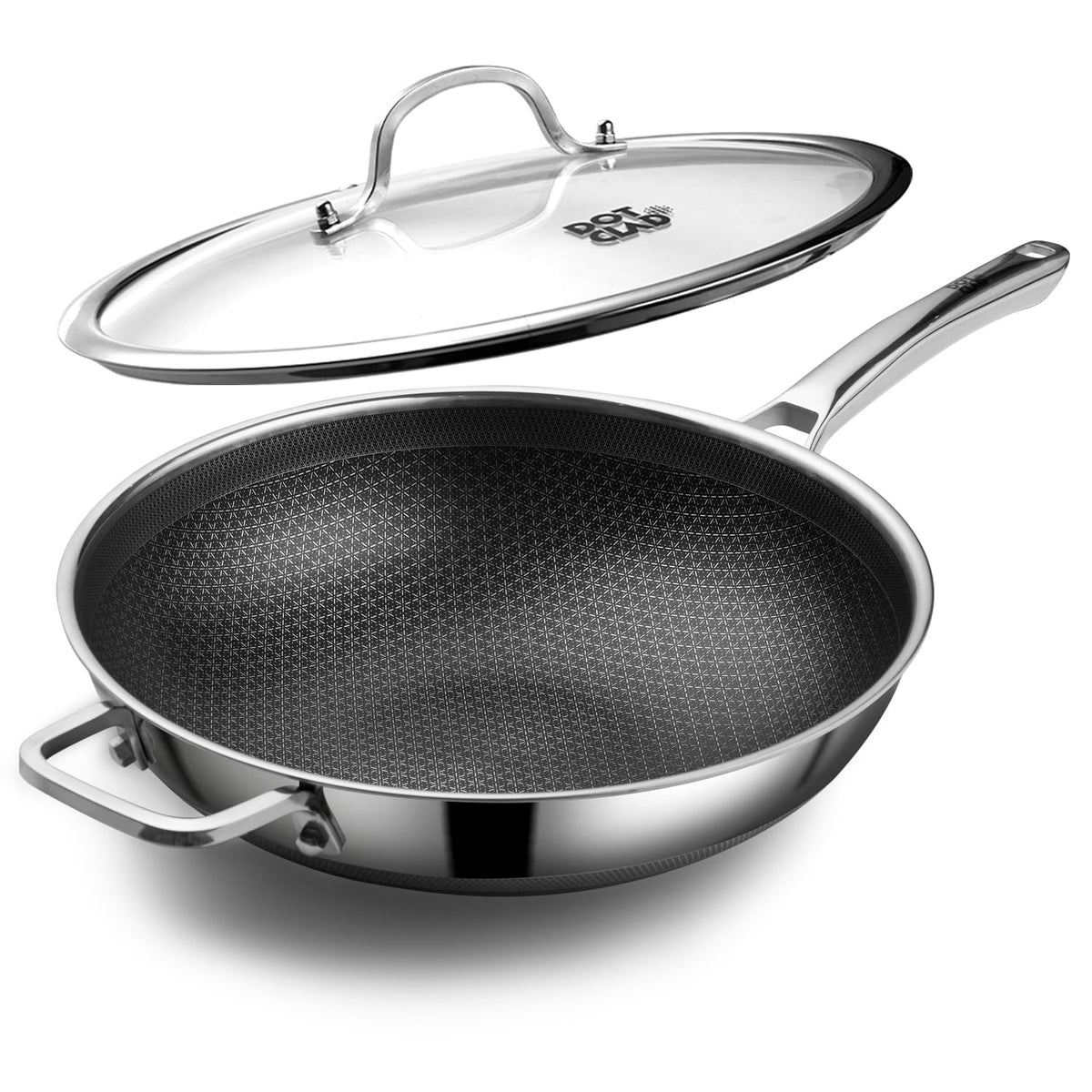 DOTCLAD 13 Inch Hybrid Stainless Steel Wok with Lid and Steamer Basket, Non Stick Stir Fry Pan, PFOA-Free, Works on Induction, Dishwasher & Oven Safe