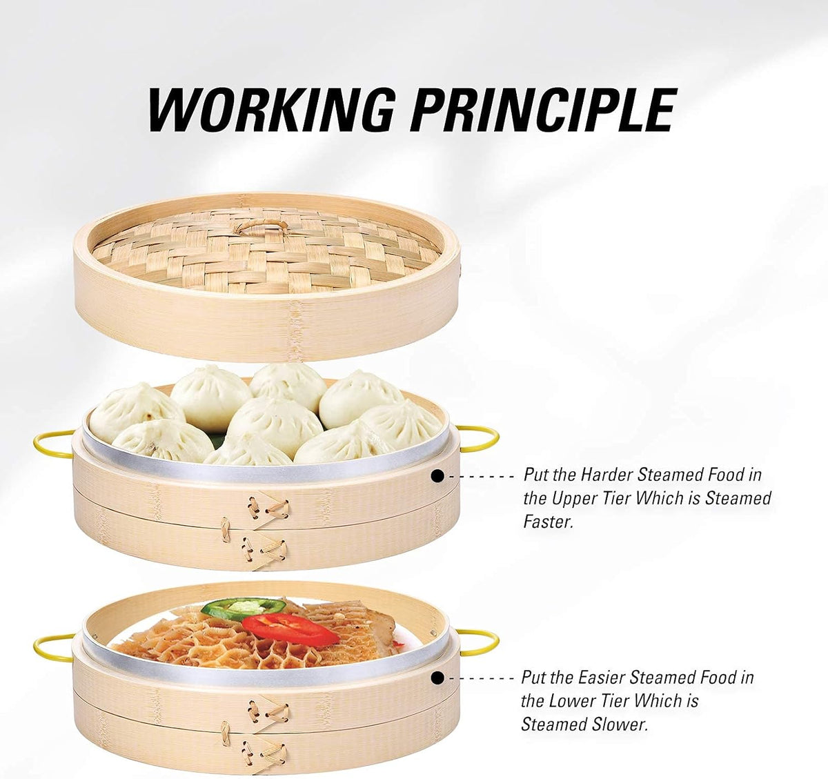 MacaRio 10 Inch Bamboo Steamer Basket Set Dumpling Steamer for Cooking