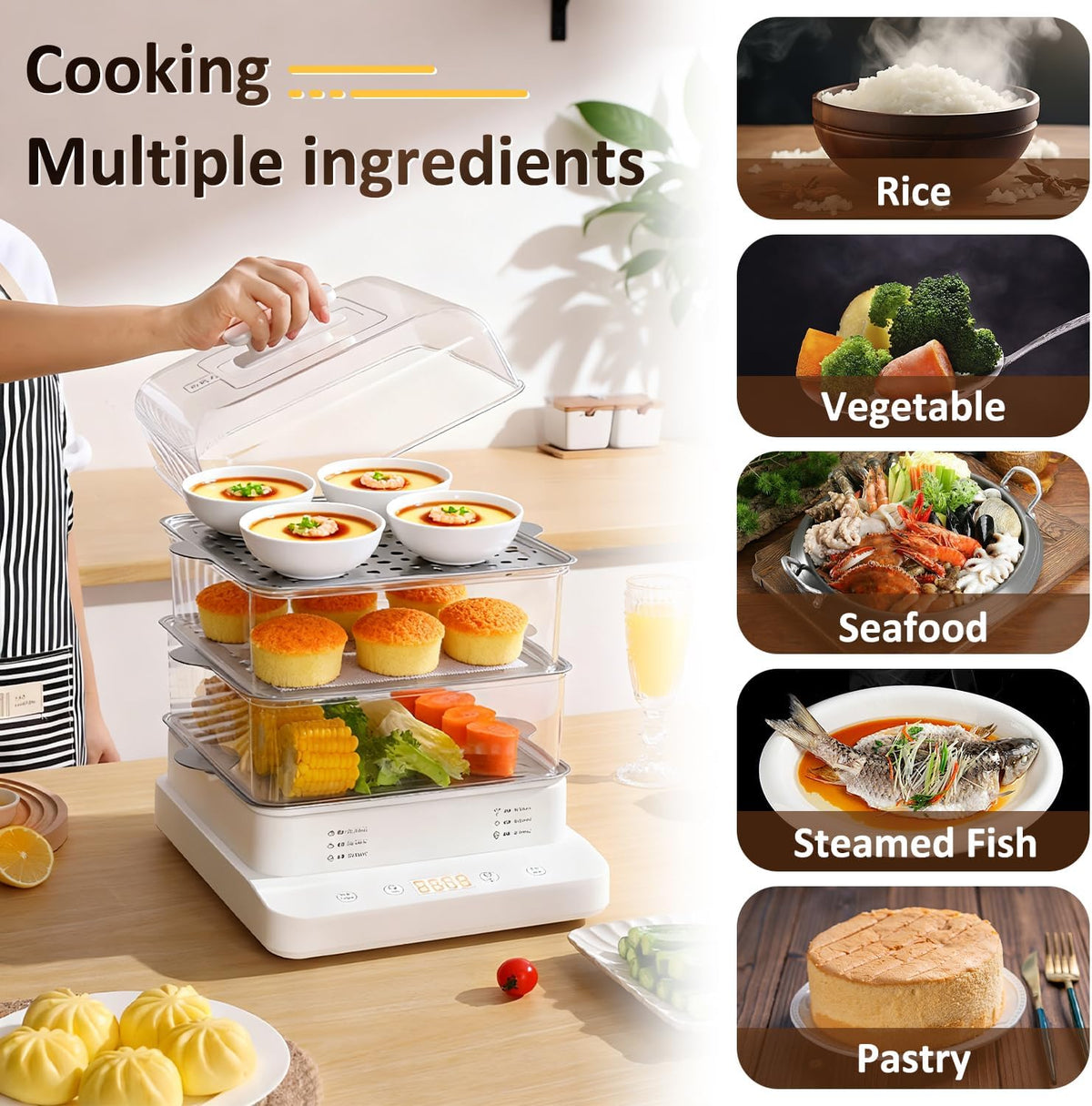 23QT Electric Food Steamer,3-Tier Seafood & Vegetable Steam Cooker