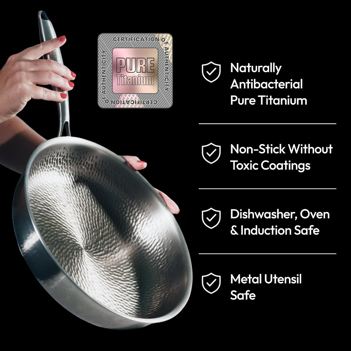 Plateful Titanium Pans For Cooking 12 Inch, No Coating Nonstick, with Lid