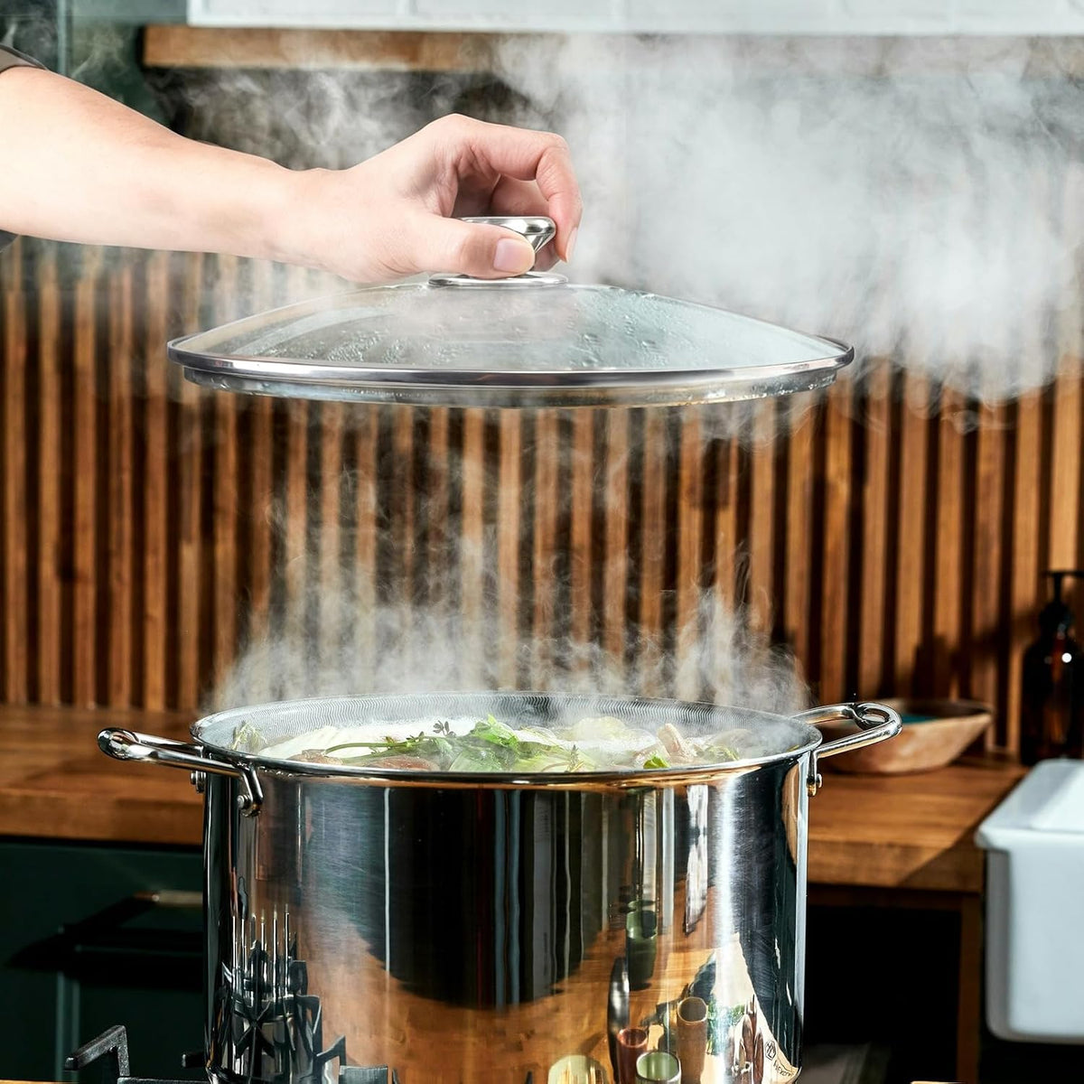 12 Inch Pan Lid - Tempered Glass Pot Lid, Stainless Steel Knob