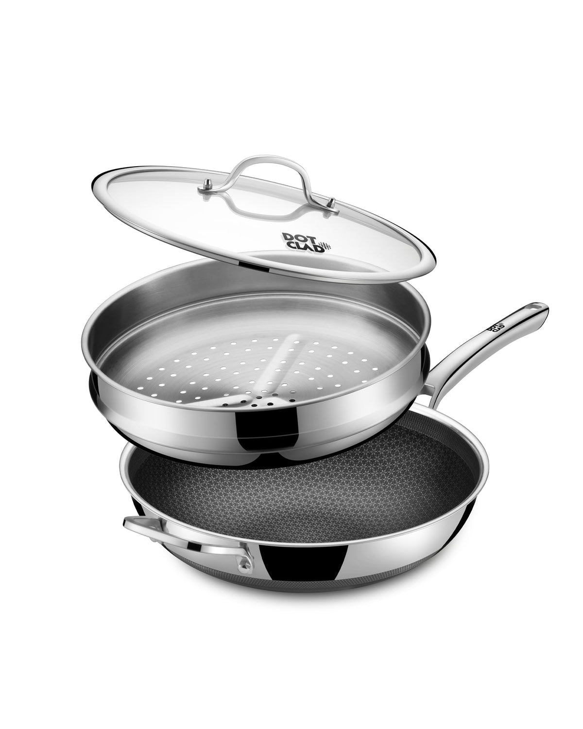 DOTCLAD Wok pan,Hybrid 12 inch Wok with Lid, PFOA Free Cookware,non stick Stainless Steel Woks & Stir-fry pans Nonstick, Dishwasher and Oven Safe, Works on Induction