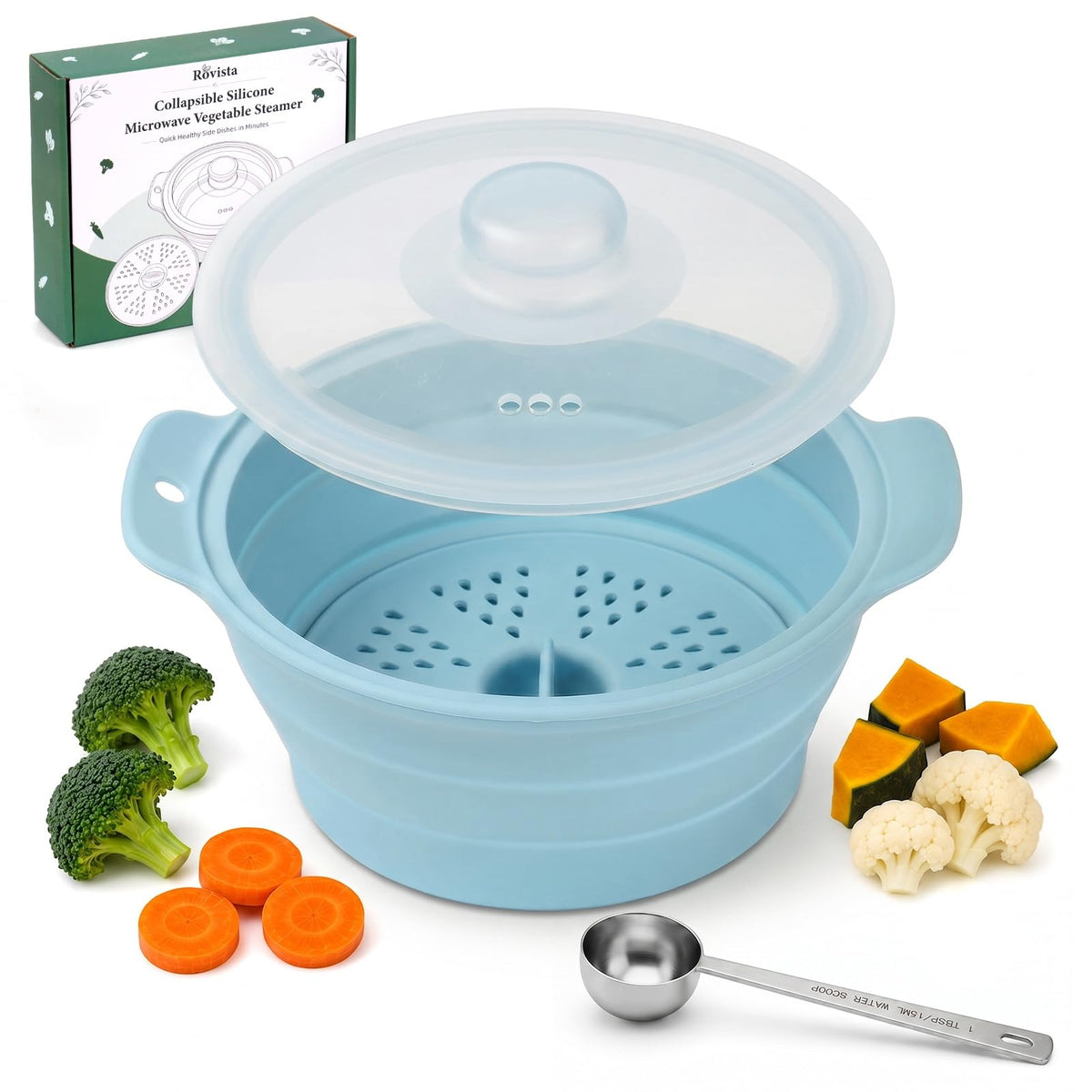 42oz Collapsible Silicone Microwave Steamer for Vegetables, Green