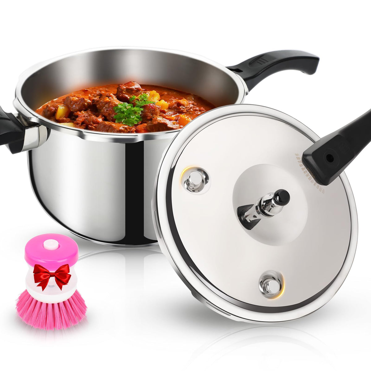 Stainless Steel Pressure Cooker, Peterboo 4 Quart Induction Compatible Thickened Pressure Cooker with Spring Valve Safeguard Devices, Compatible with Gas & Induction Cooker 2-3 Members Use