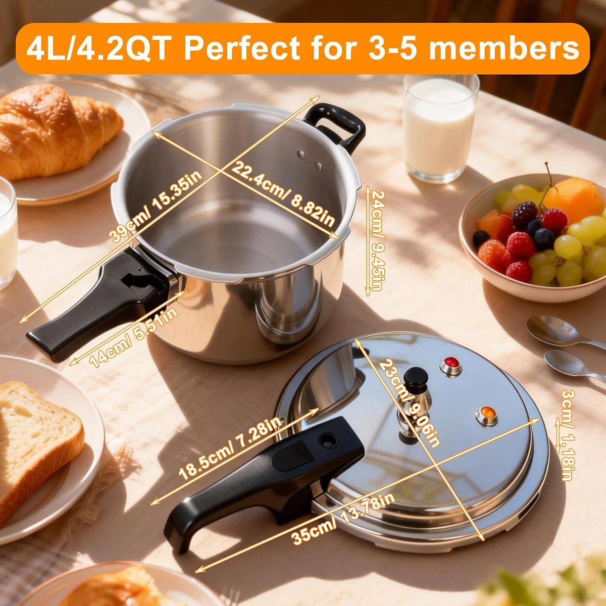 DOITOOL 4.2 Quart Aluminum Pressure Cooker Stovetop Fast Cooking Pot Pressure Canner Compatible for Induction Cookers and Gas Stoves, Silver (4L)
