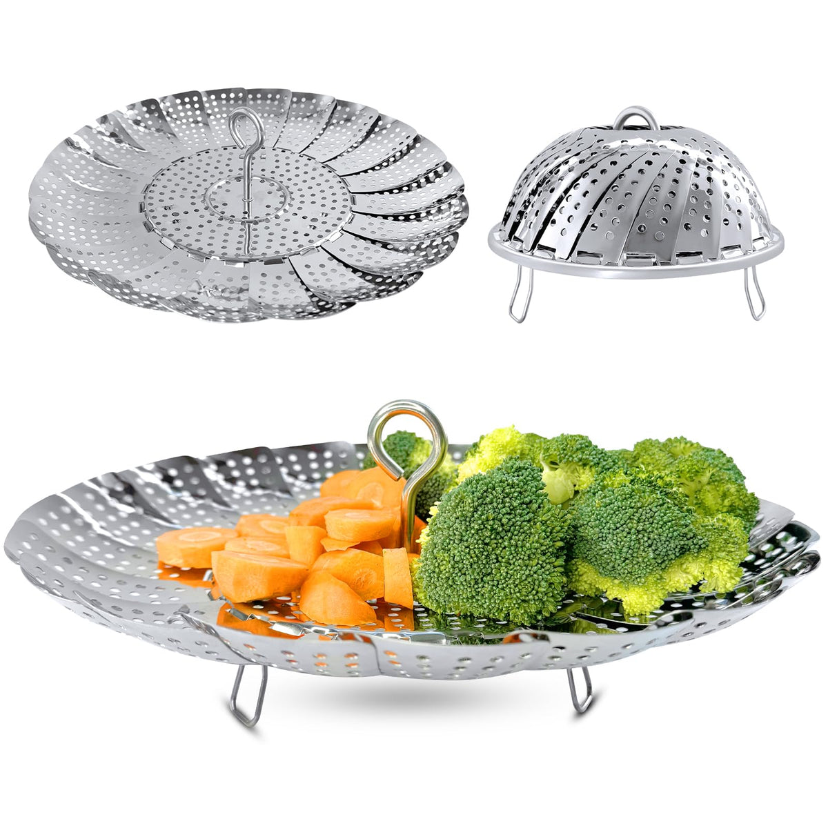 Sayfine Vegetable Steamer Basket, Premium Stainless Steel Veggie Steamer Basket - Folding Expandable Steamers to Fits Various Size Pot (Foldable Large)