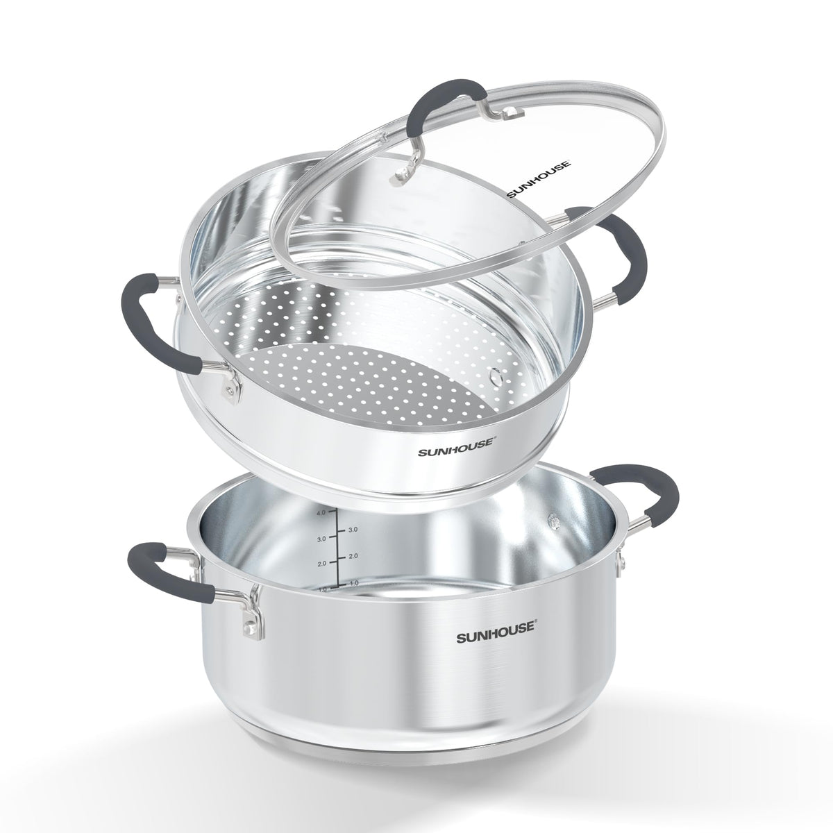 SUNHOUSE 6.3 QT Stainless Steel Steamer Pot for Cooking with Glass Lid
