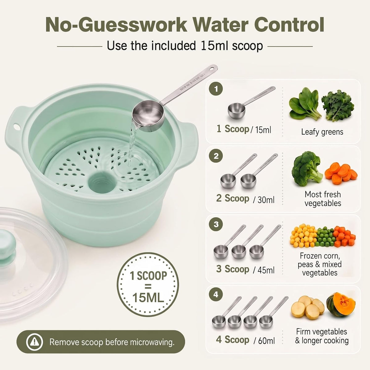 42oz Collapsible Silicone Microwave Steamer for Vegetables, Green