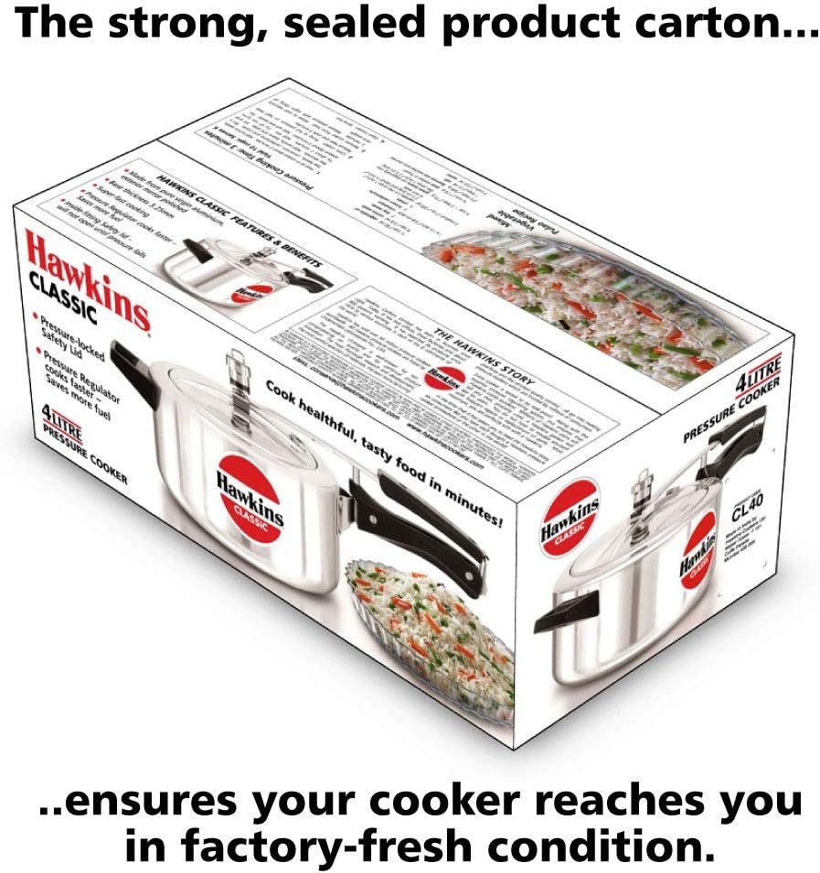 Hawkins 4 Litre Classic Pressure Cooker, Best Inner Lid Cooker, Silver (CL40)