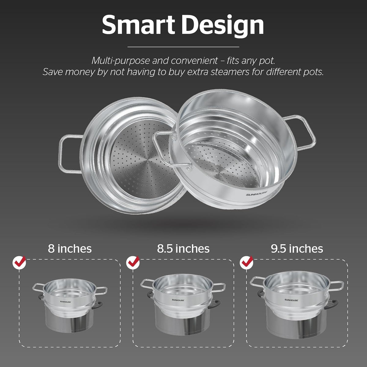 SUNHOUSE 5 QT Stainless Steel Steamer Basket for Pot, Universal Insert