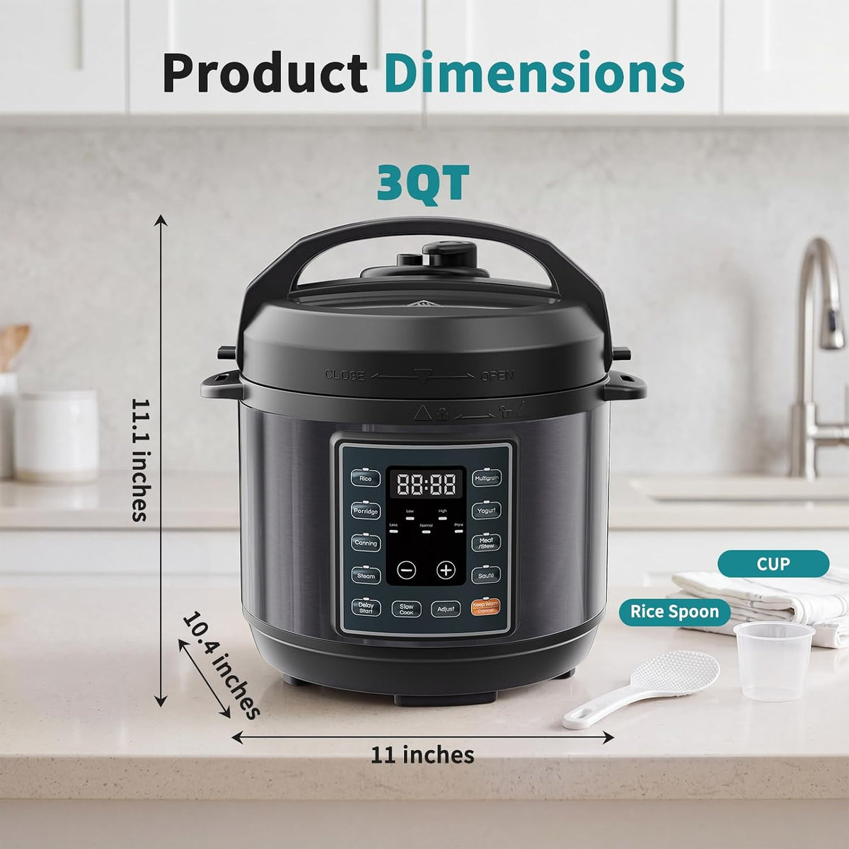 OLIXIS 10-In-1 Electric Pressure Cooker, 3 Quart Multi Cooker for Rice, Stew and Steam, Small Programmable Stainless Steel Pot with Slow Cook Function and Ceramic Inner Pot