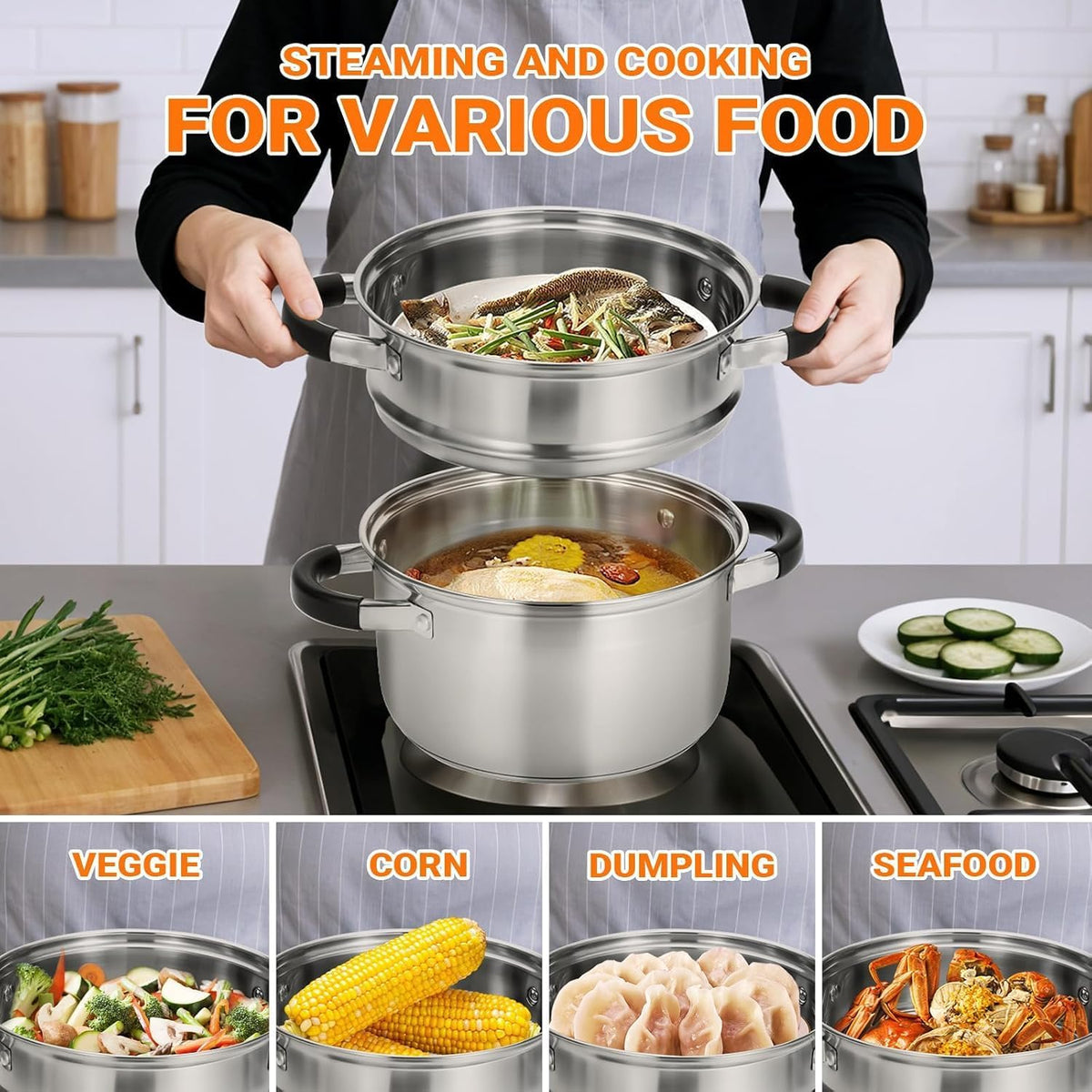 Kirecoo 3.2QT Stainless Steel Steamer for Cooking with Lid & Steamer Basket