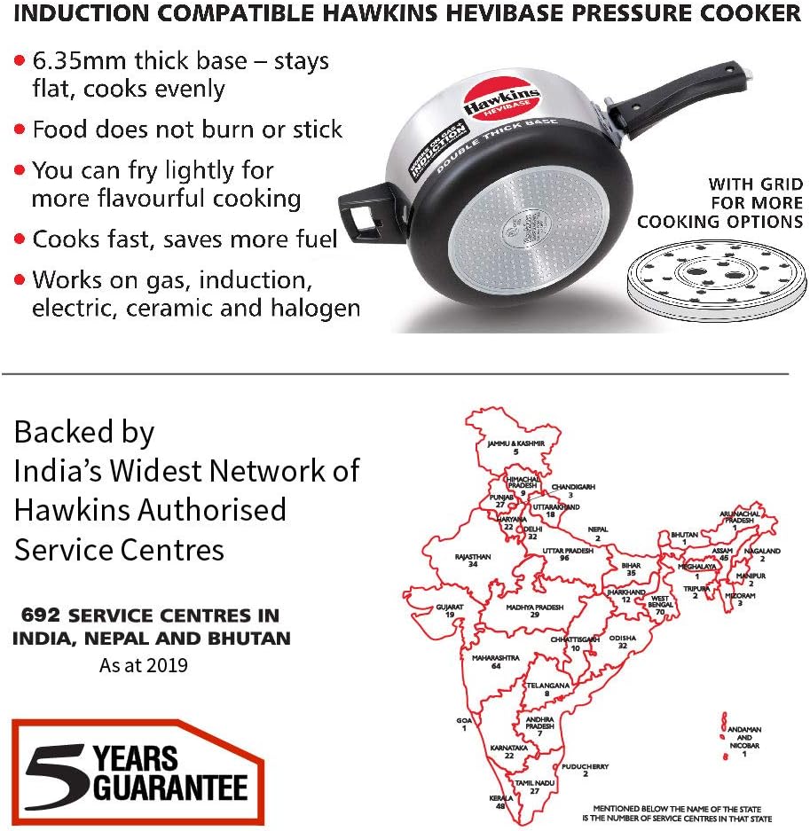 Hawkins Aluminium 3.5 Litre Hevibase Pressure Cooker,Induction Inner Lid Cooker,Silver(Ih35)