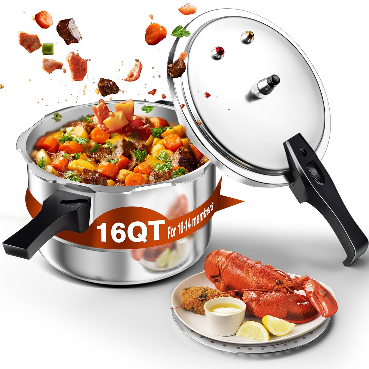 WantJoin 8Qt Aluminum Pressure Cooker w/Release Valve & Multiple Protective Devices,Pressure Canner Compatible with Gas & Induction Cooker,Canner Rack Included