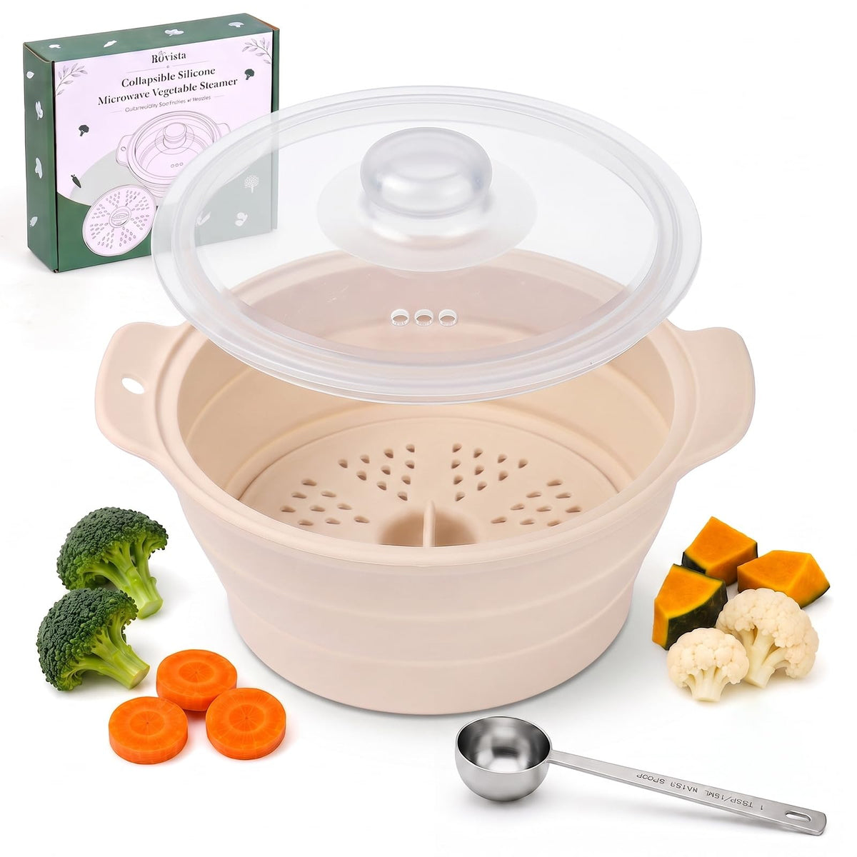 42oz Collapsible Silicone Microwave Steamer for Vegetables, Green