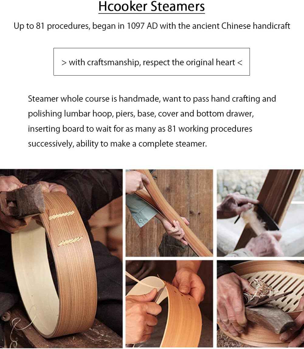 2-Tier Kitchen Bamboo Steamer with Stainless Steel Rings for Asian Cooking | Sauce Dish & 2-Chopsticks | Buns Dumplings Vegetables Fish Rice