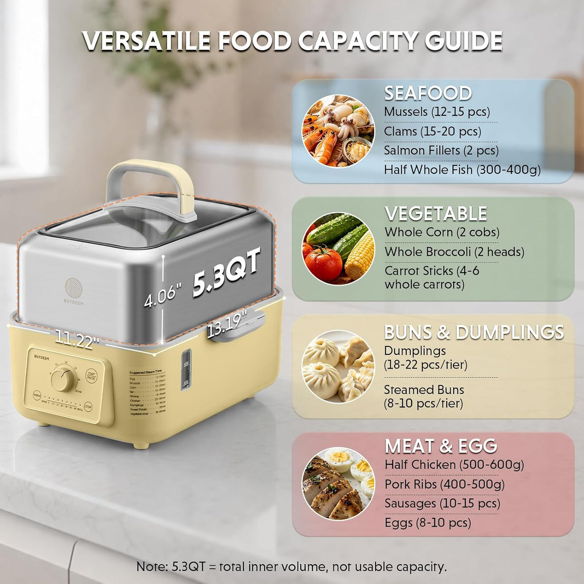 BUYDEEM G52 5.3Qt Electric Food Steamer for Cooking, Mellow Yellow