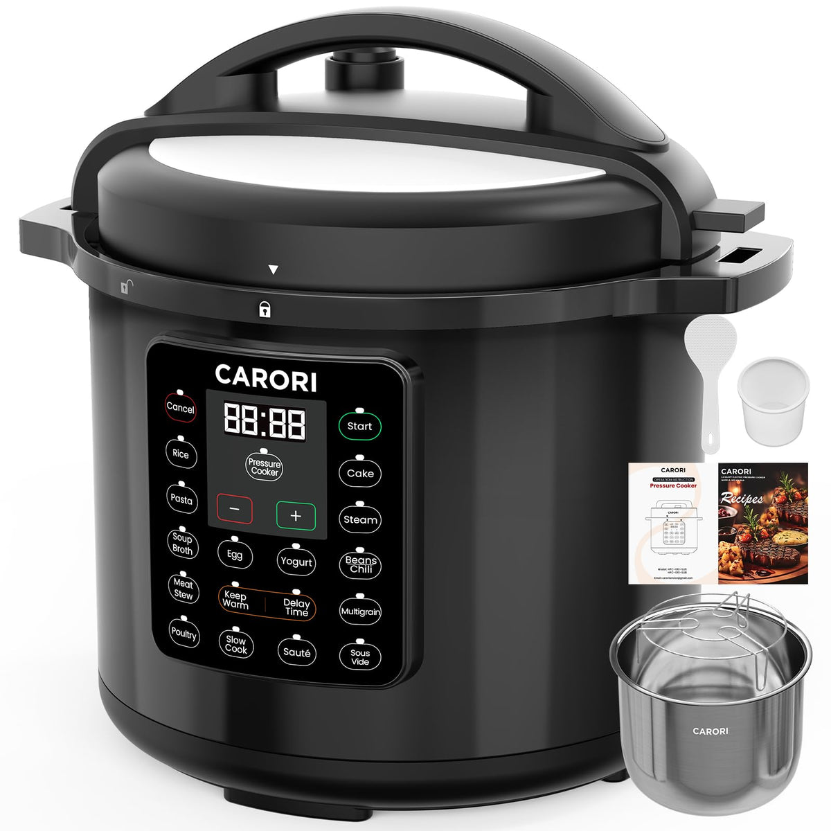 CARORI 3 Qt Electric Pressure Cooker, 8-in-1 Compact Multi-Cooker with Ceramic Nonstick Pot, 700W, Sauté, Slow Cook, Rice, Stew, Delay Start, Keep Warm, Gray