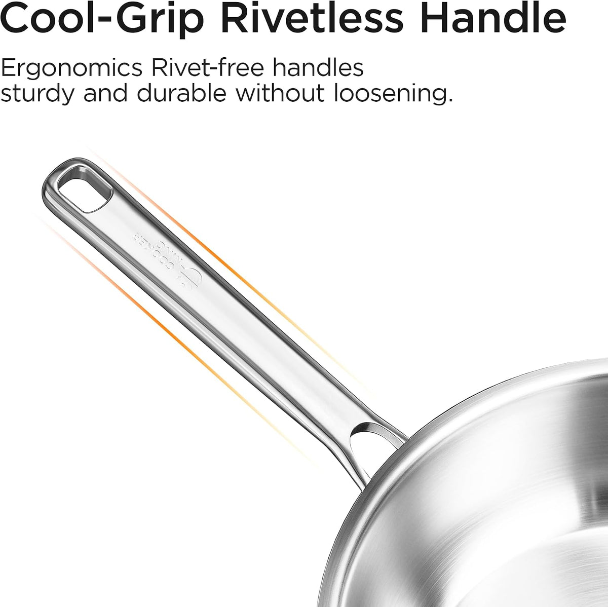 COOKER KING 11" Wok Pan with Lid, Stainless Steel Deep Skillet for Stir-Fry