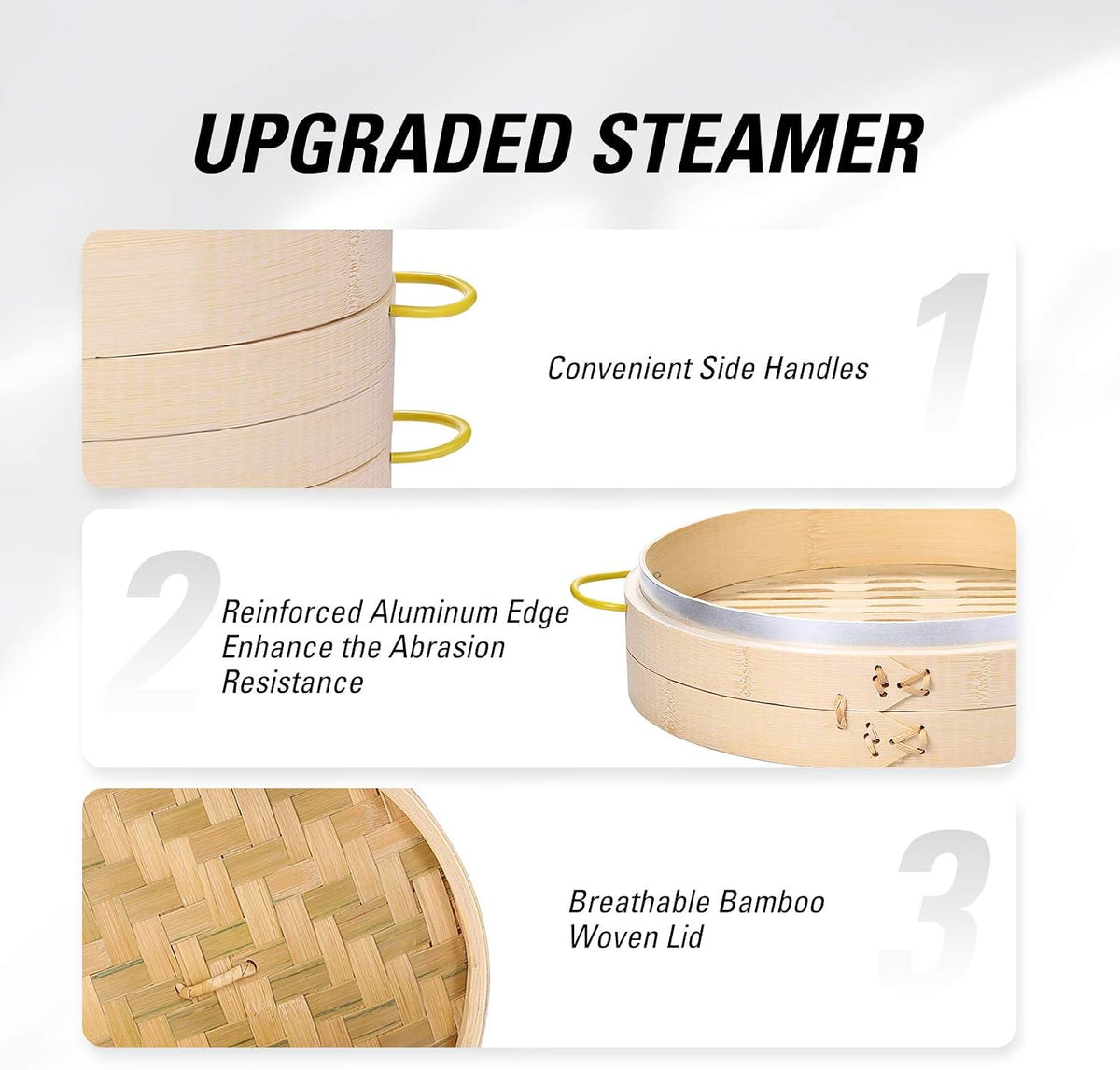 MacaRio 10 Inch Bamboo Steamer Basket Set Dumpling Steamer for Cooking