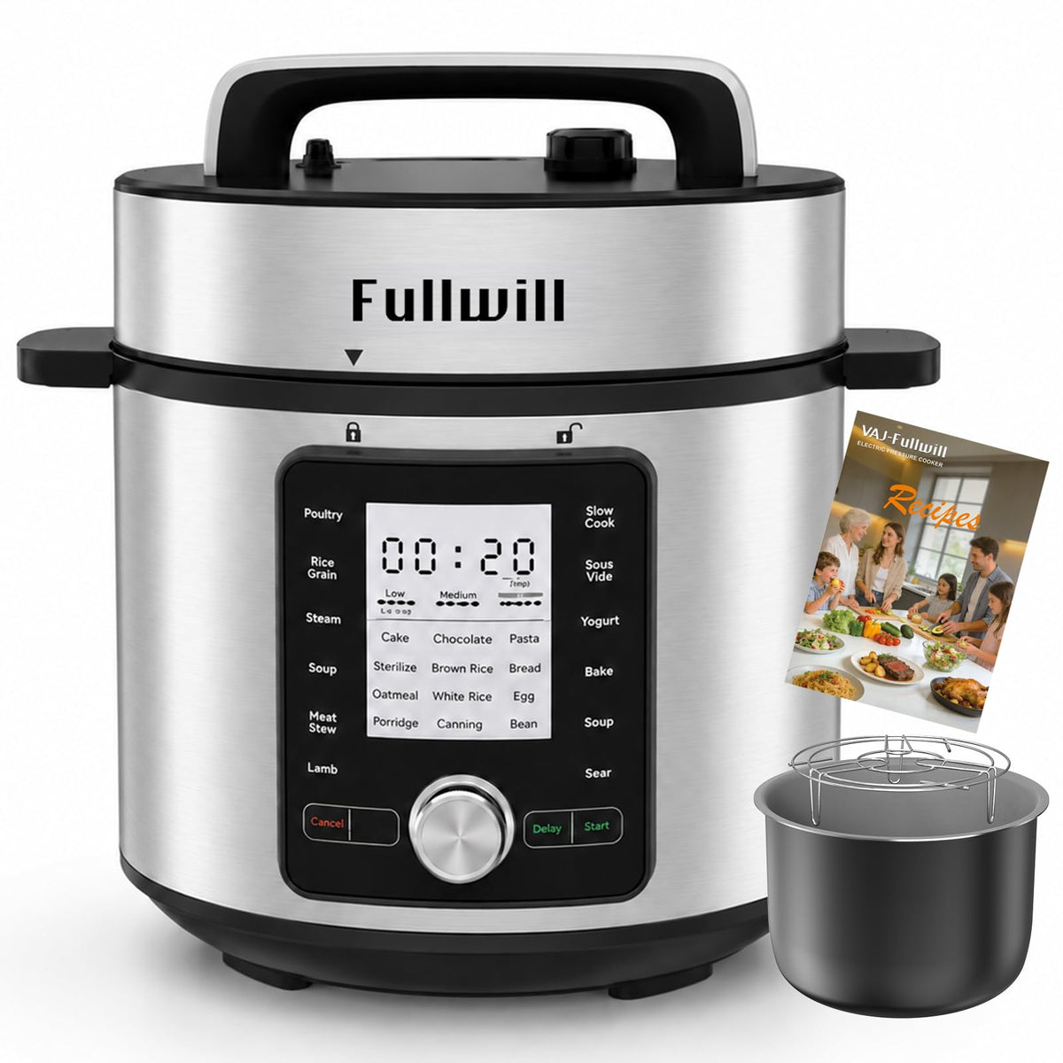 Fullwill Electric Pressure Cooker 6QT Dual Pots, 12 in 1 MultiFunction Cooker with 304 Stainless Steel & Ceramic Pots, Pressure Cook, Soup, Porridge, Yogurt, Meat Stew, Rice, Poultry, Beans and More