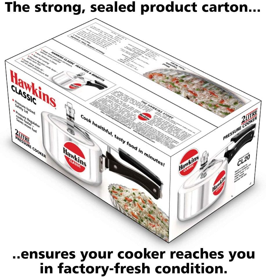 Hawkins 2 Litre Classic Pressure Cooker, Best Inner Lid Cooker, Small Cooker, Silver (CL20)