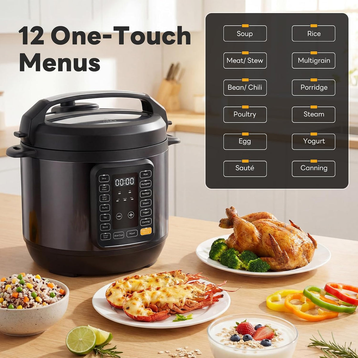 Sweetcrispy 16-in-1 Electric Pressure Cooker 6QT, 12-Preset Multi Cookers with Ceramic Pot, Slow Cook Rice Steamer Sauté Soup Yogurt Maker and More, Recipe Book