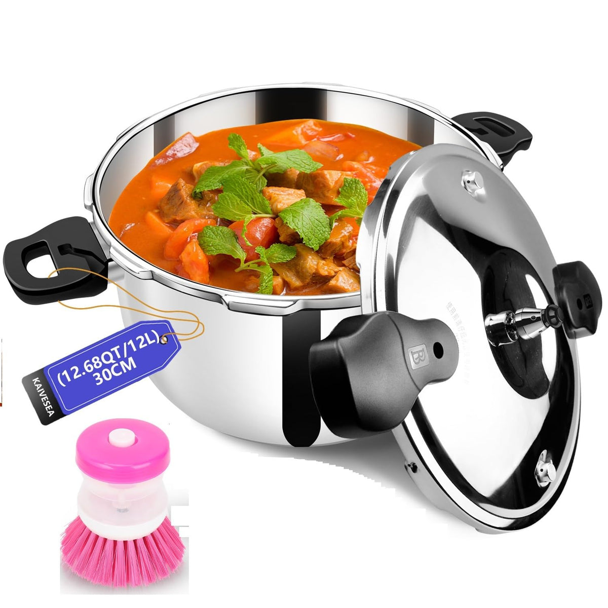 Stainless Steel Pressure Cooker, Peterboo 4 Quart Induction Compatible Thickened Pressure Cooker with Spring Valve Safeguard Devices, Compatible with Gas & Induction Cooker 2-3 Members Use