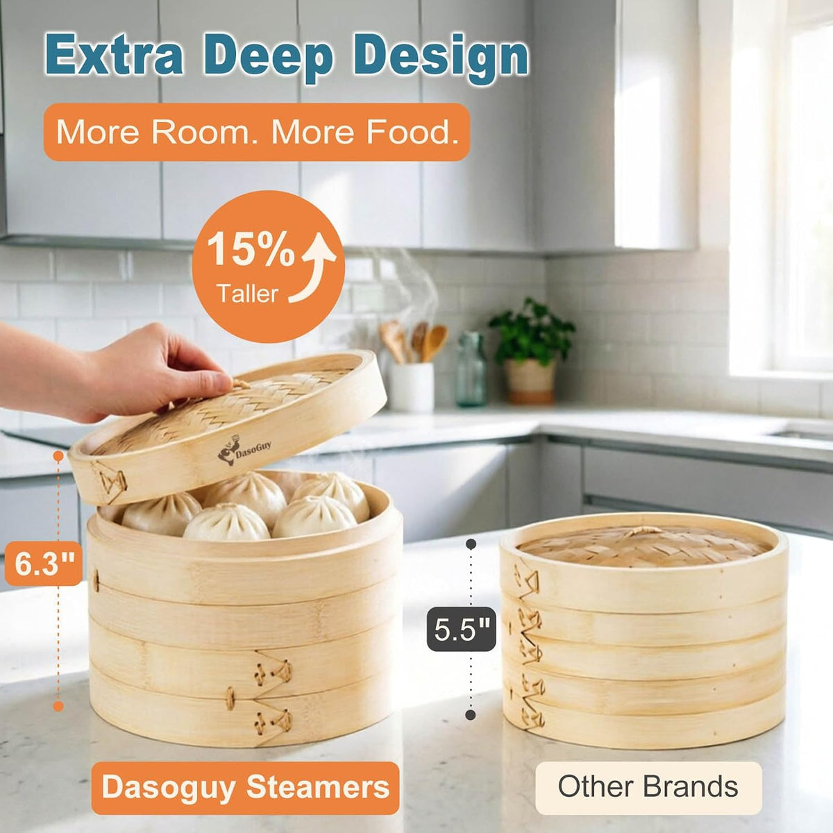 Deep Bamboo Steamer Basket Set 10 Inch 2-Tier Dumpling Steamer for Cooking