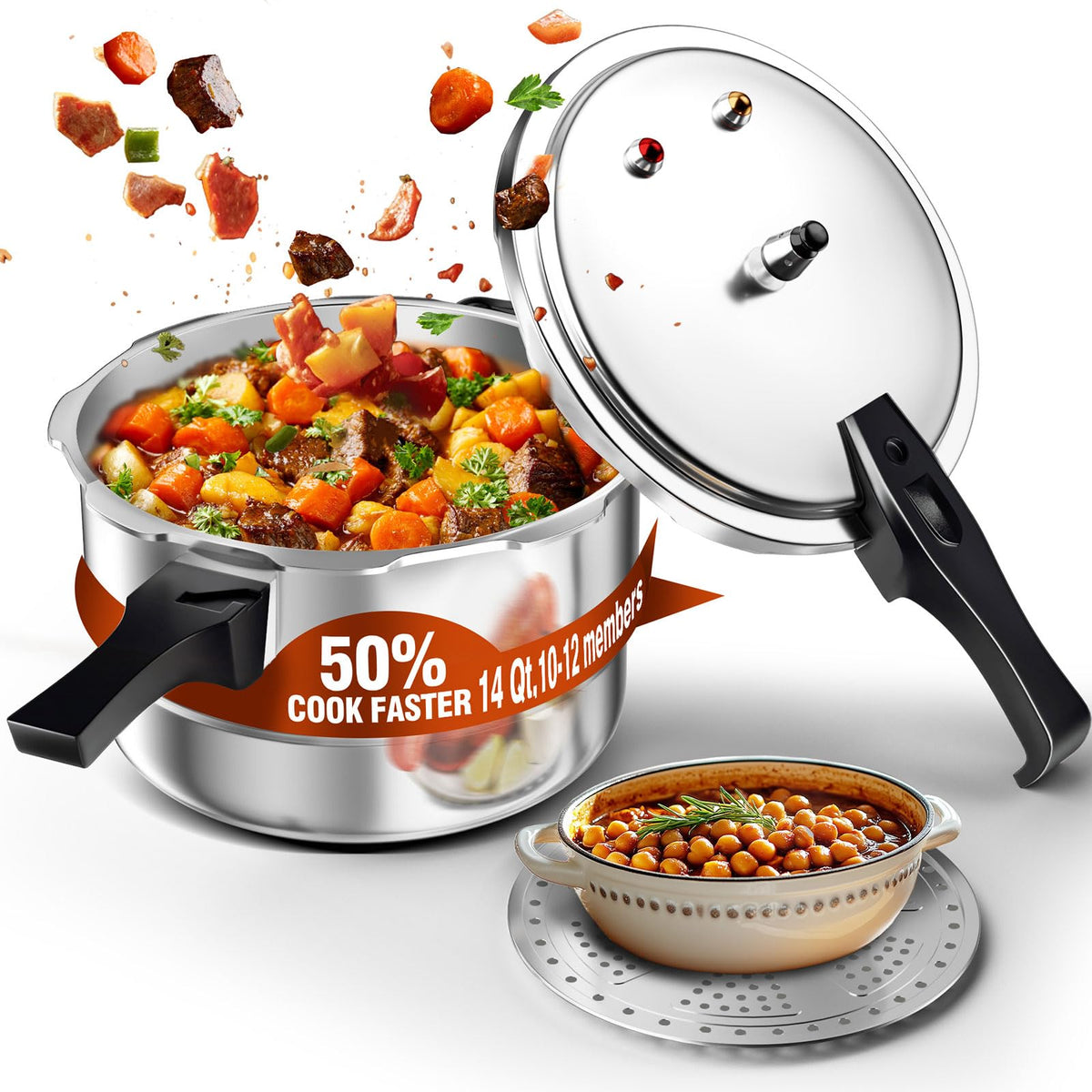 WantJoin 8Qt Aluminum Pressure Cooker w/Release Valve & Multiple Protective Devices,Pressure Canner Compatible with Gas & Induction Cooker,Canner Rack Included