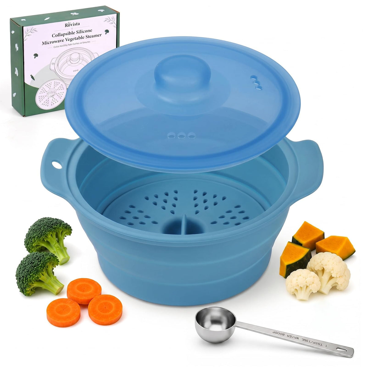 42oz Collapsible Silicone Microwave Steamer for Vegetables, Green