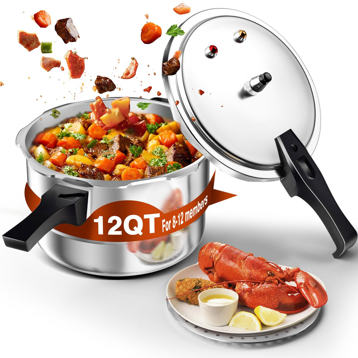 WantJoin 8Qt Aluminum Pressure Cooker w/Release Valve & Multiple Protective Devices,Pressure Canner Compatible with Gas & Induction Cooker,Canner Rack Included