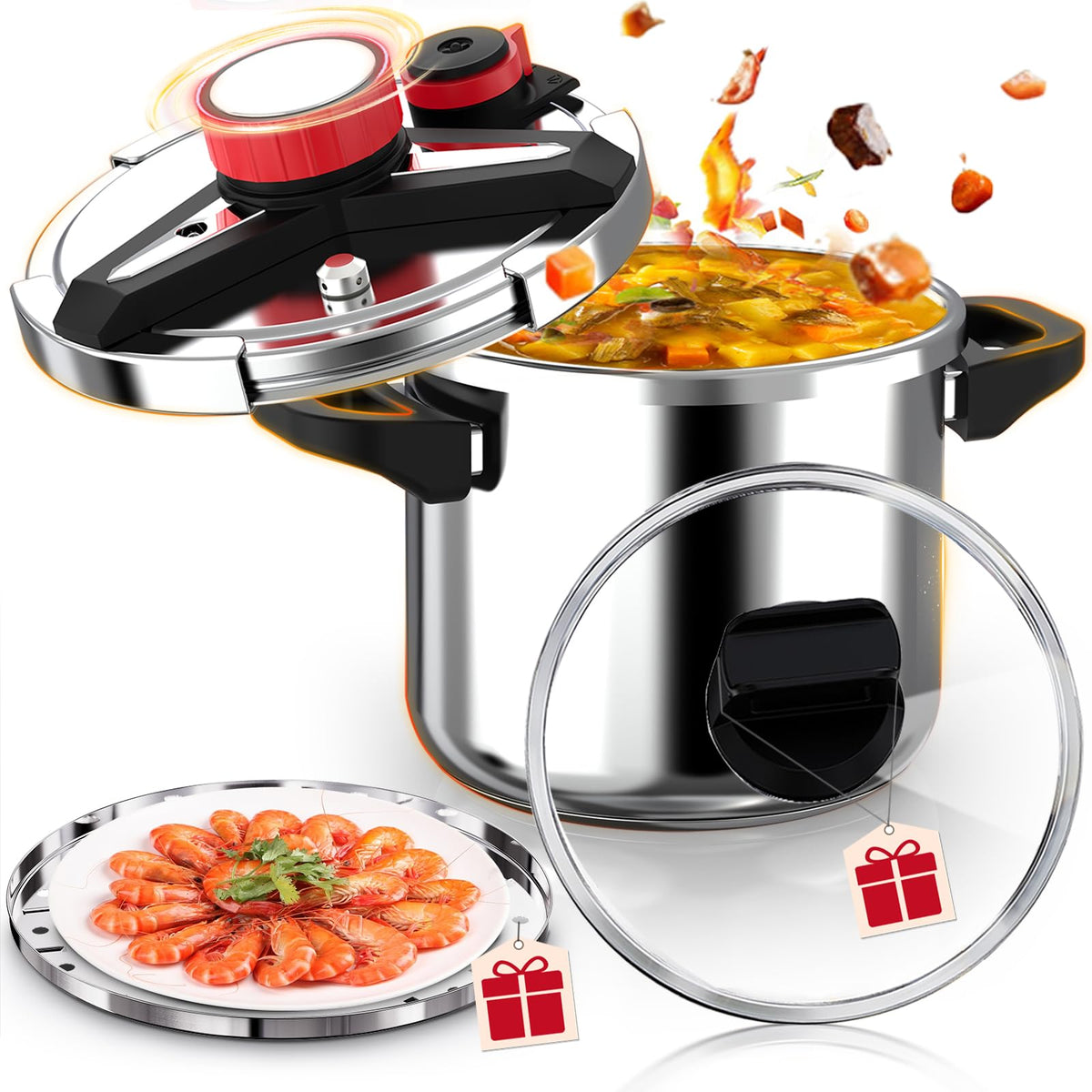 [3-IN-1] 18/8 Stainless Steel Pressure Cooker 8 Quart [Save 70% of time ]