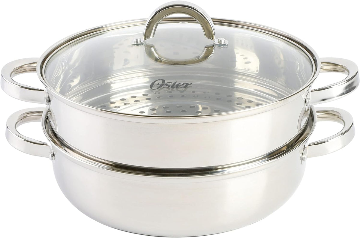Oster Sangerfield 11-Inch Stainless Steel Everyday Cookware Pan with Steamer and Lid – Durable Nonstick Frying Skillet for Kitchen Cooking
