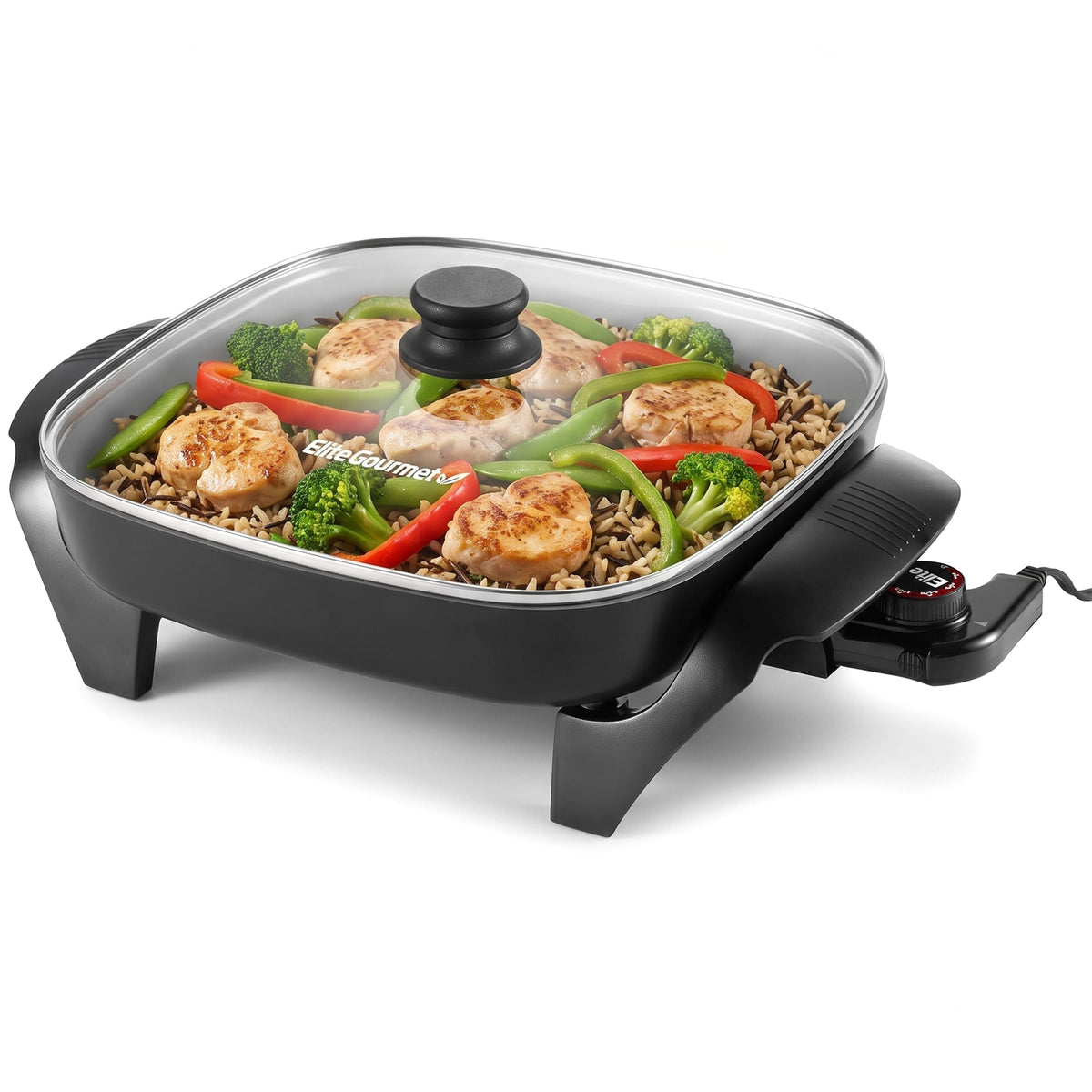 Elite Gourmet 12" PFAS-Free Ceramic Electric Skillet, 1200W, Extra-Deep