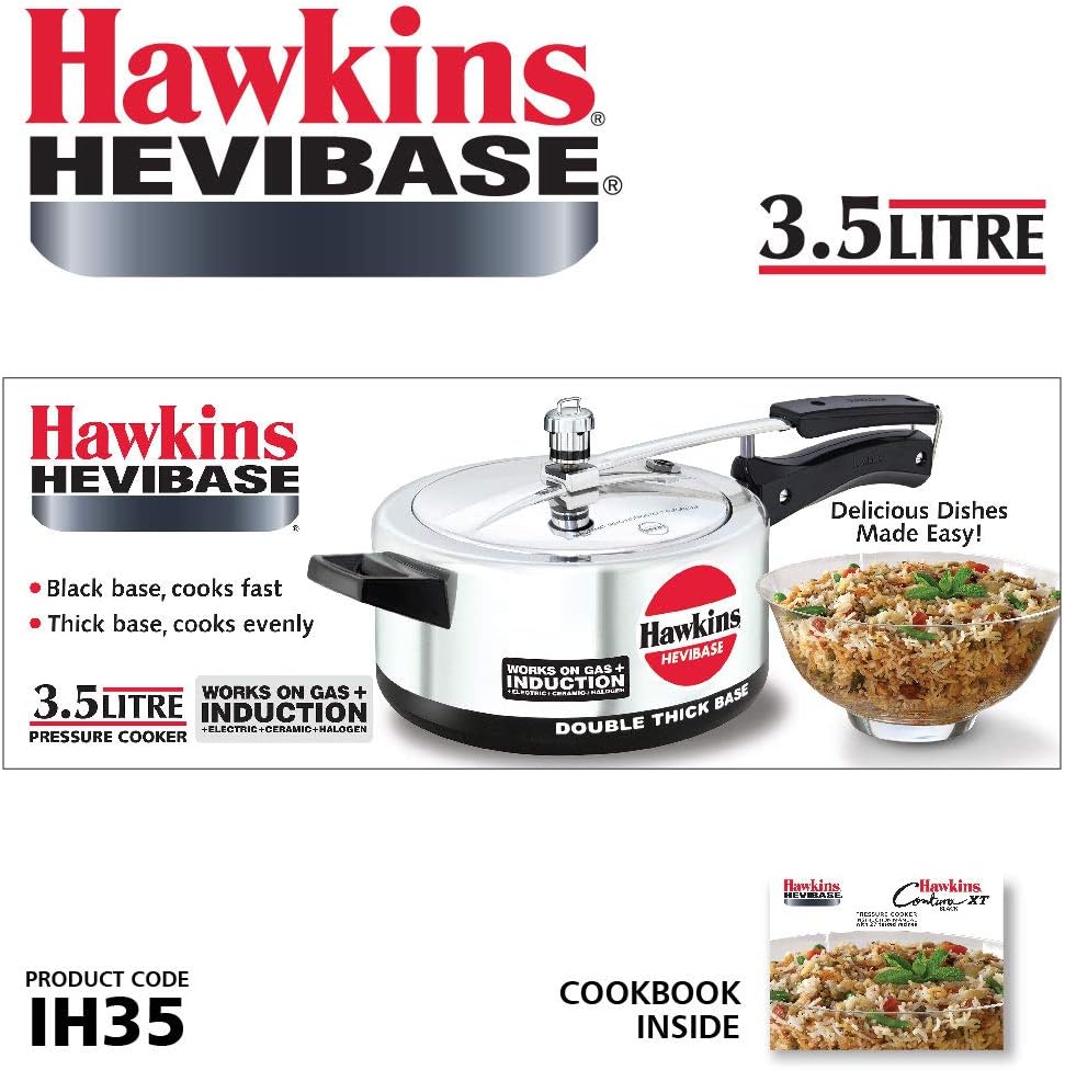 Hawkins Aluminium 3.5 Litre Hevibase Pressure Cooker,Induction Inner Lid Cooker,Silver(Ih35)