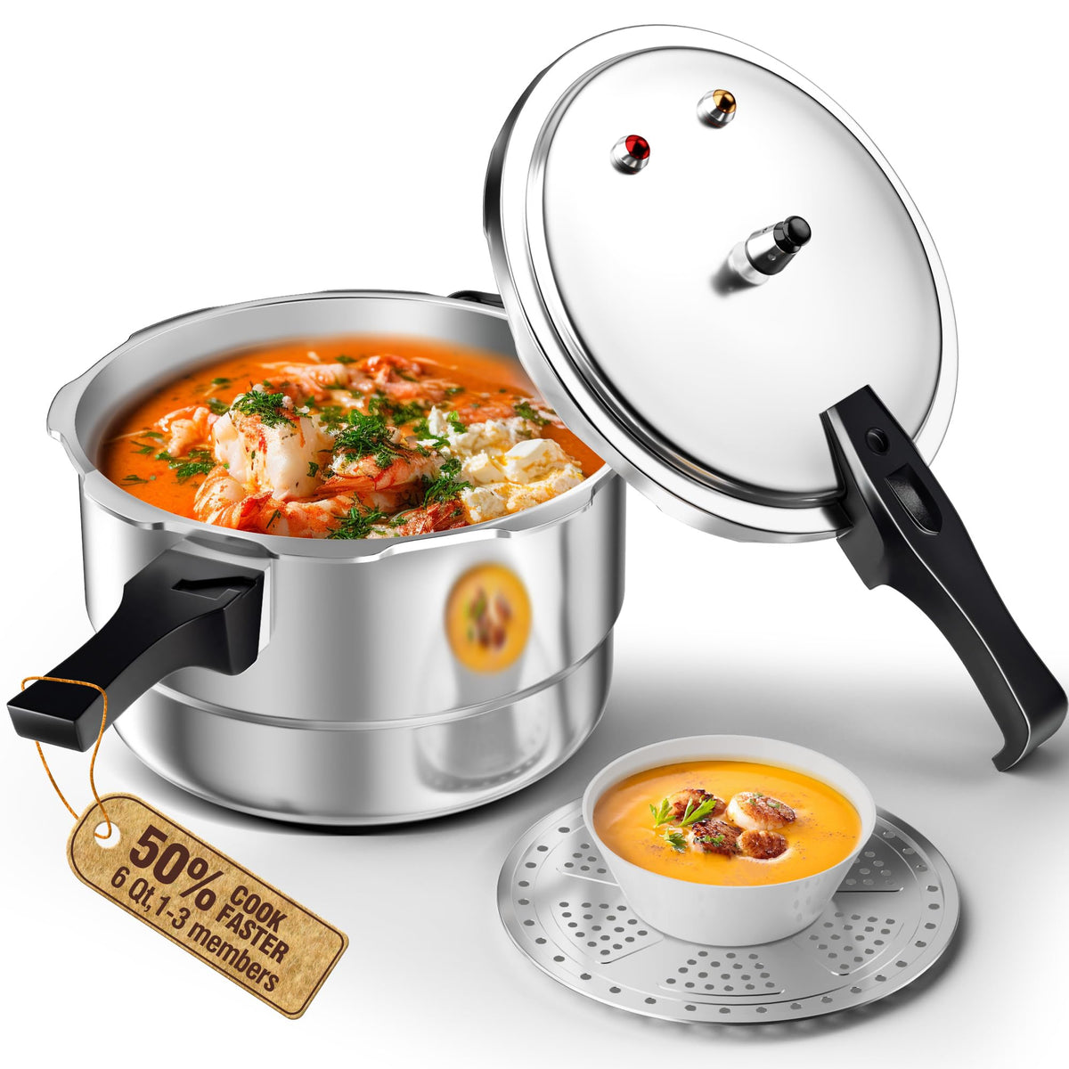 WantJoin 8Qt Aluminum Pressure Cooker w/Release Valve & Multiple Protective Devices,Pressure Canner Compatible with Gas & Induction Cooker,Canner Rack Included