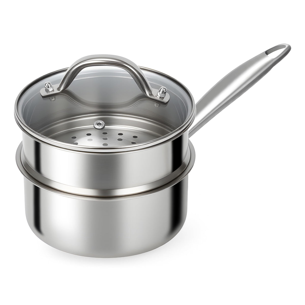 Ohtomber 1.5 Qt Tri-Ply Stainless Steel Saucepan with Steamer Basket & Lid