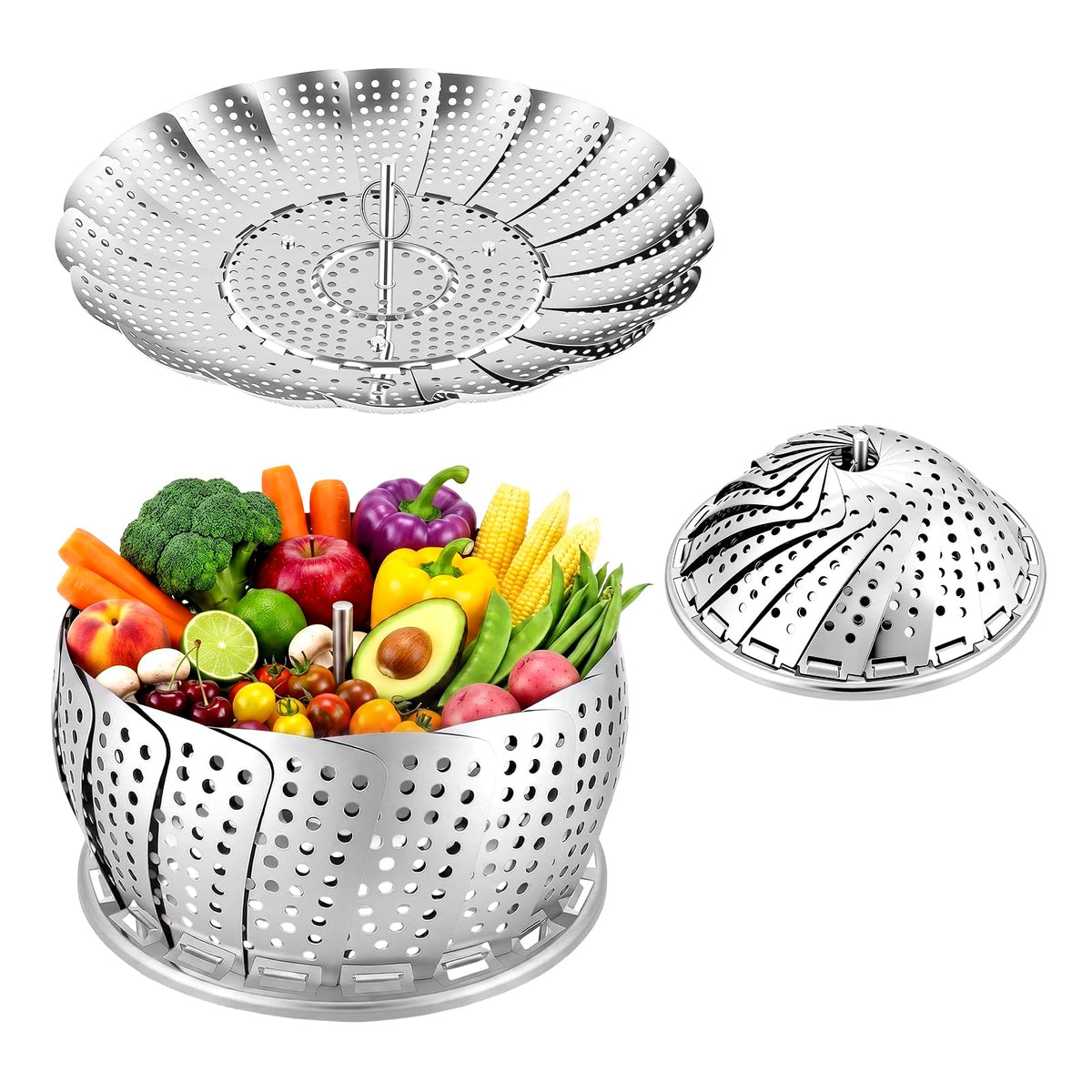 Sayfine Vegetable Steamer Basket, Premium Stainless Steel Veggie Steamer Basket - Folding Expandable Steamers to Fits Various Size Pot (Foldable Large)